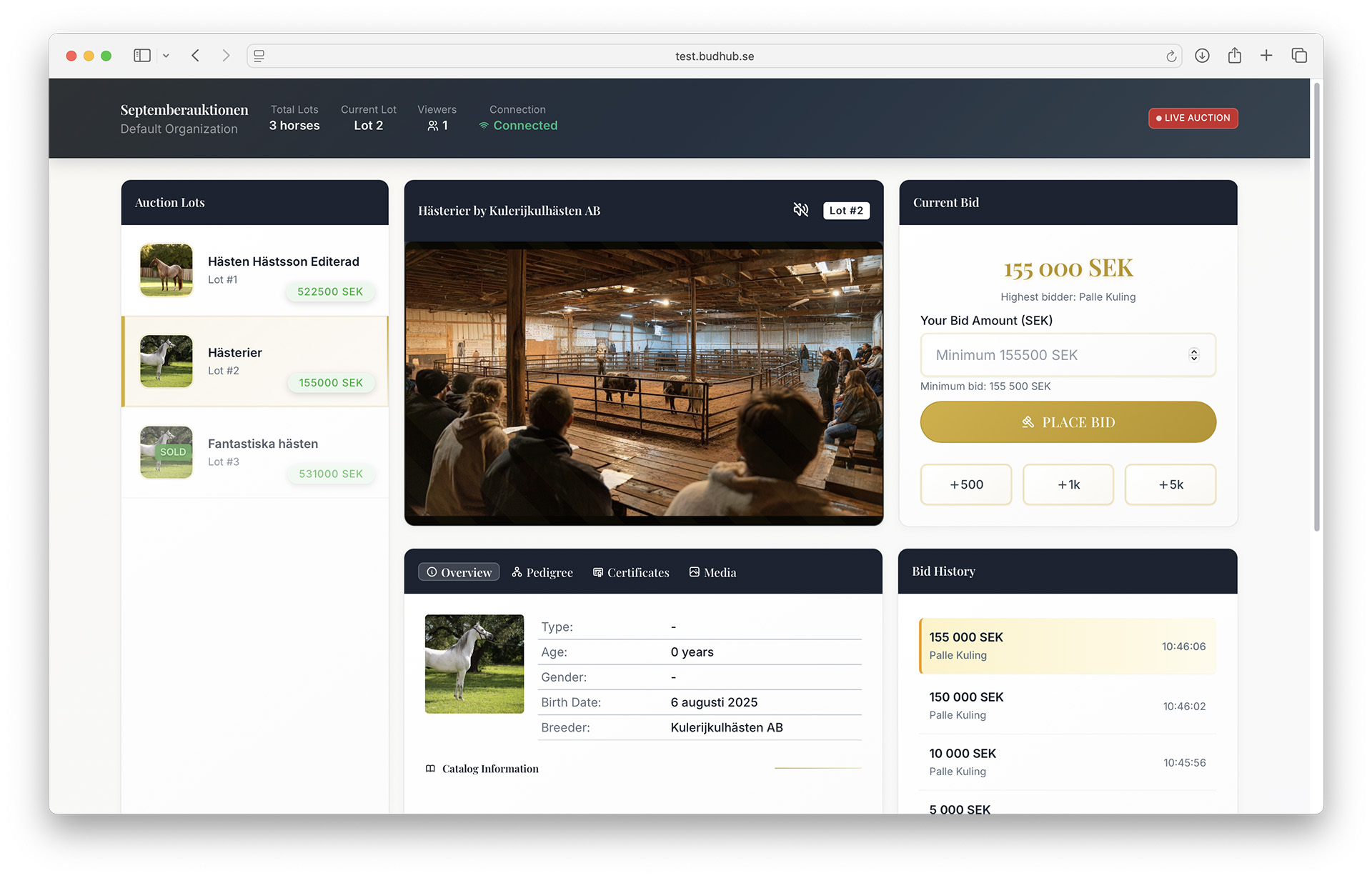 Live auction page